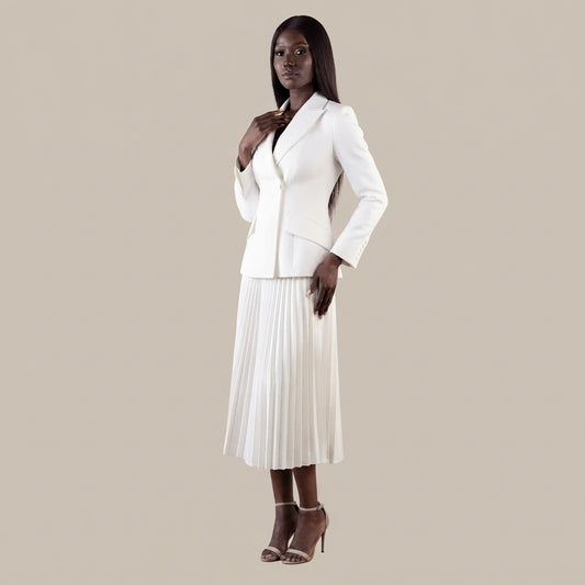 Classy - Ensemble blazer et jupe plissée blanc