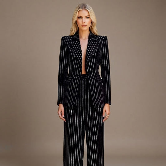 Electra - Ensemble blazer et pantalon à rayures noir