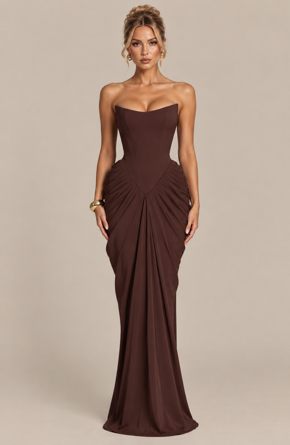 L'élégancia - Robe de soirée marron prune