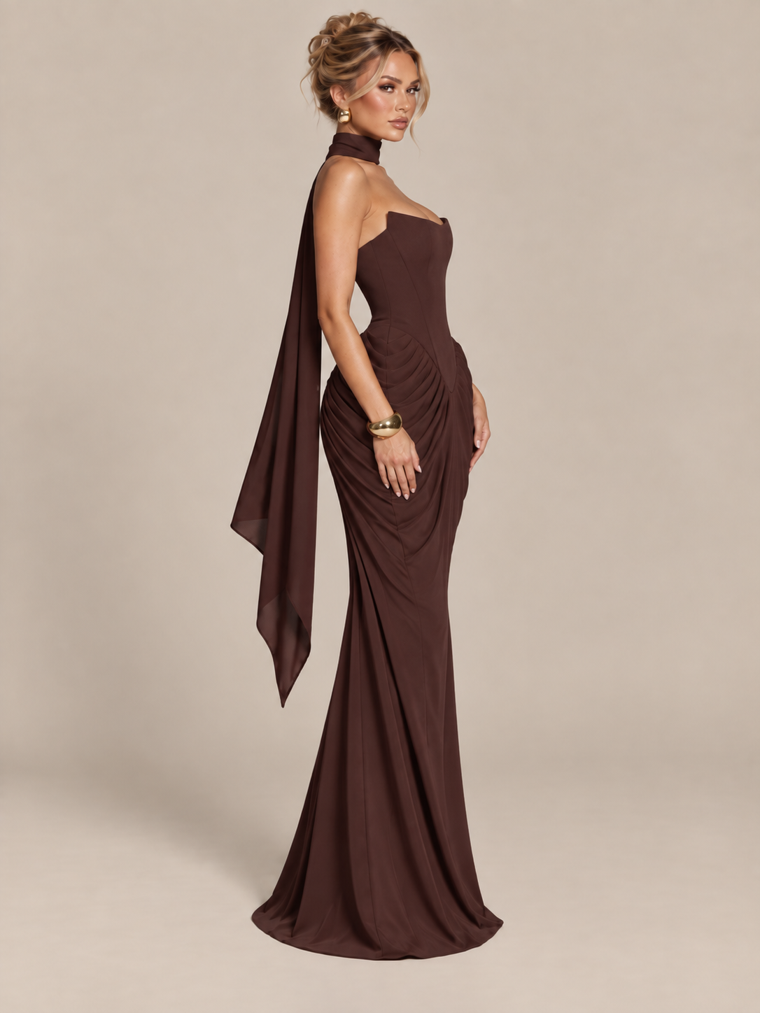 L'élégancia - Robe de soirée marron prune