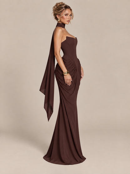 L'élégancia - Robe de soirée marron prune