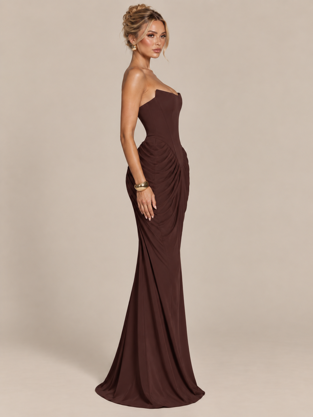 L'élégancia - Robe de soirée marron prune