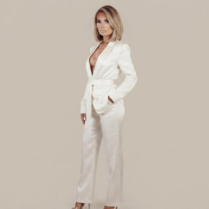 Bianca - Ensemble tailleur satiné blanc