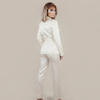 Bianca - Ensemble tailleur satiné blanc