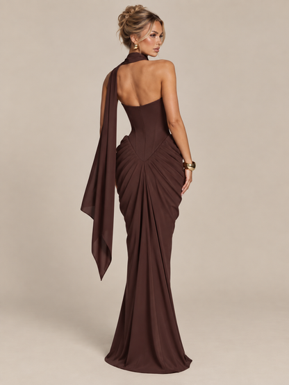 L'élégancia - Robe de soirée marron prune