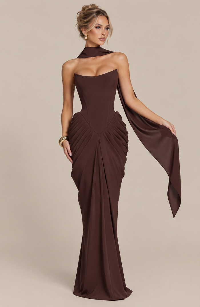 L'élégancia - Robe de soirée marron prune