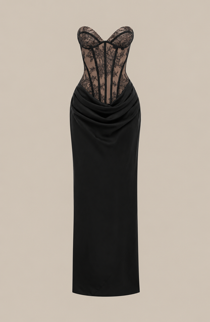 Scarlett- Robe de soirée corset en dentelle noire