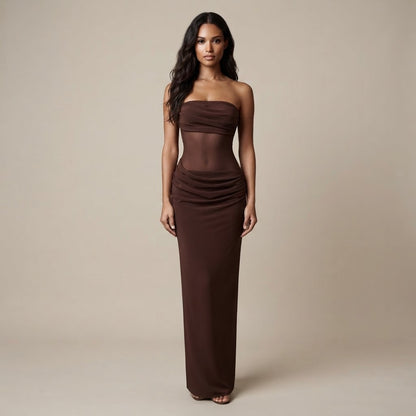 Grace - Robe longue marron prune