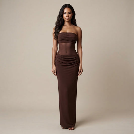 Grace - Robe longue marron prune
